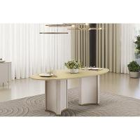 Mesa P- Cozinha Liz C- Tampo Madeirado C- Vidro Oval 218x108cm Off White-off White - Dj Móveis - 5