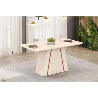 Mesa Multiuso Cozinha Gabi C- Tampo Madeirado C- Vidro Curvo 170x90cm Off White-freijó - Dj Móveis