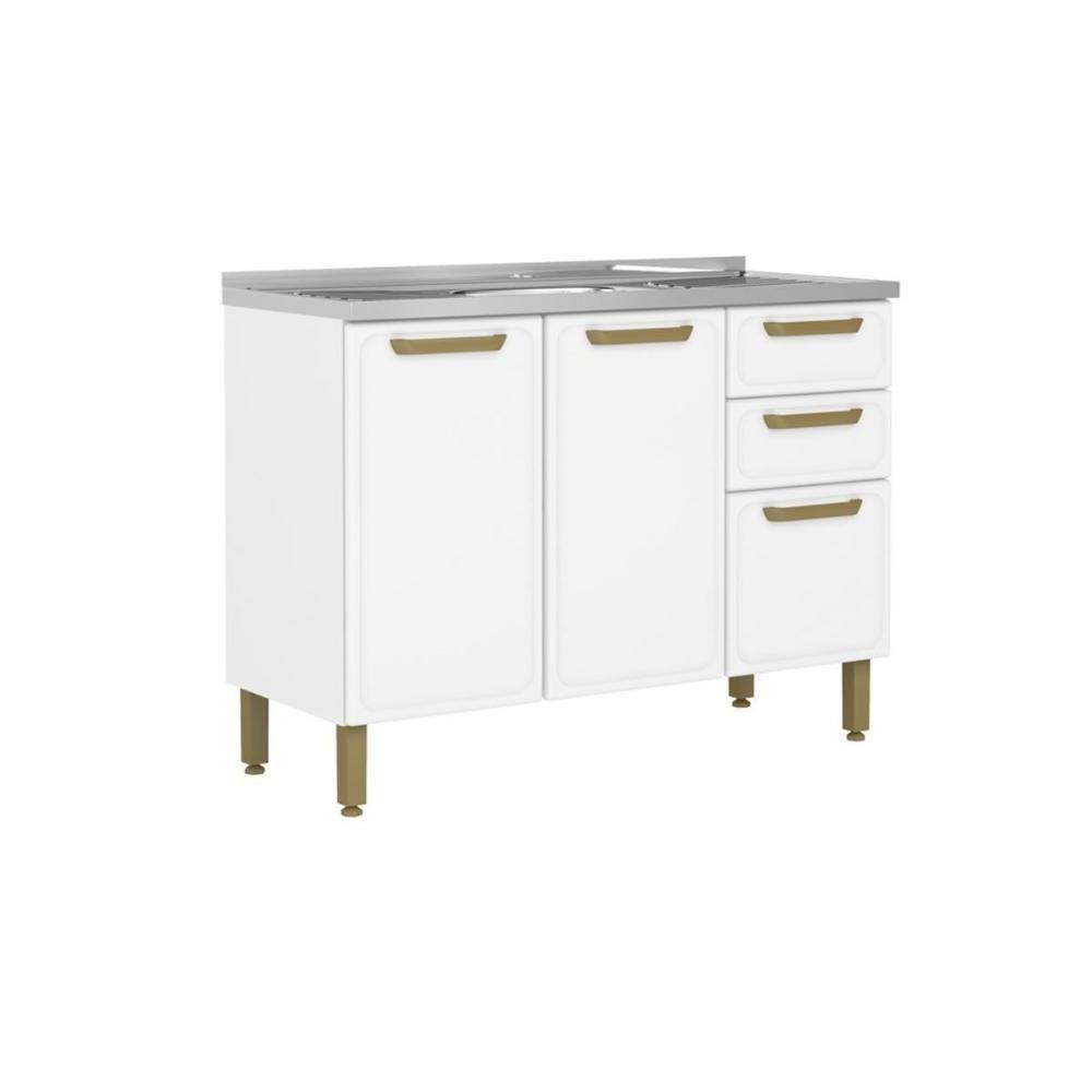 Balcão De Cozinha Modulado C- Pia Bella C- 3 Portas E 2 Gavetas 120cm Branco - Bertolini - 1