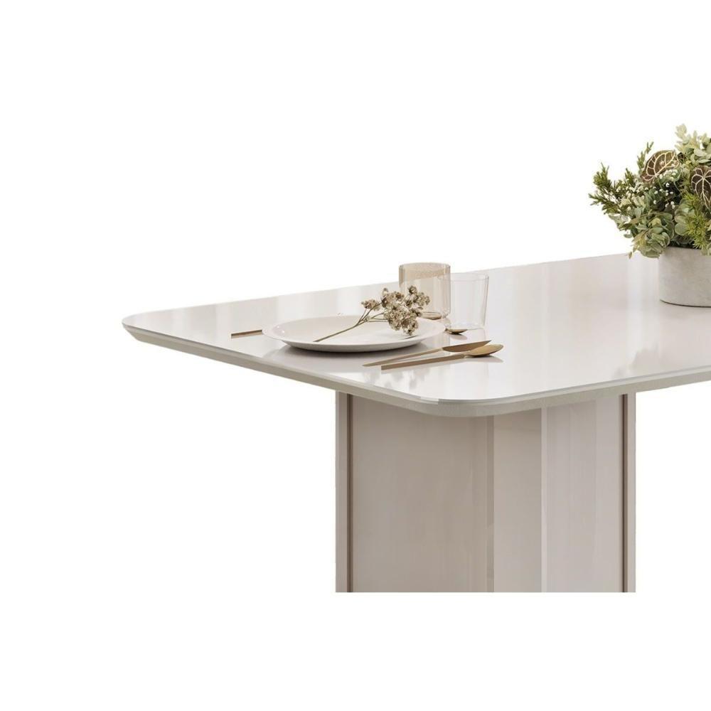 Mesa P- Cozinha Liz C- Tampo Madeirado C- Vidro Curvo 180x100cm Off White-off White - Dj Móveis - 7