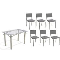 Conjunto: Mesa De Cozinha Elba C- Tampo De Vidro 120cm E 6 Cadeiras Zaria Niquel - Suede Cinza - Kappesberg - 1