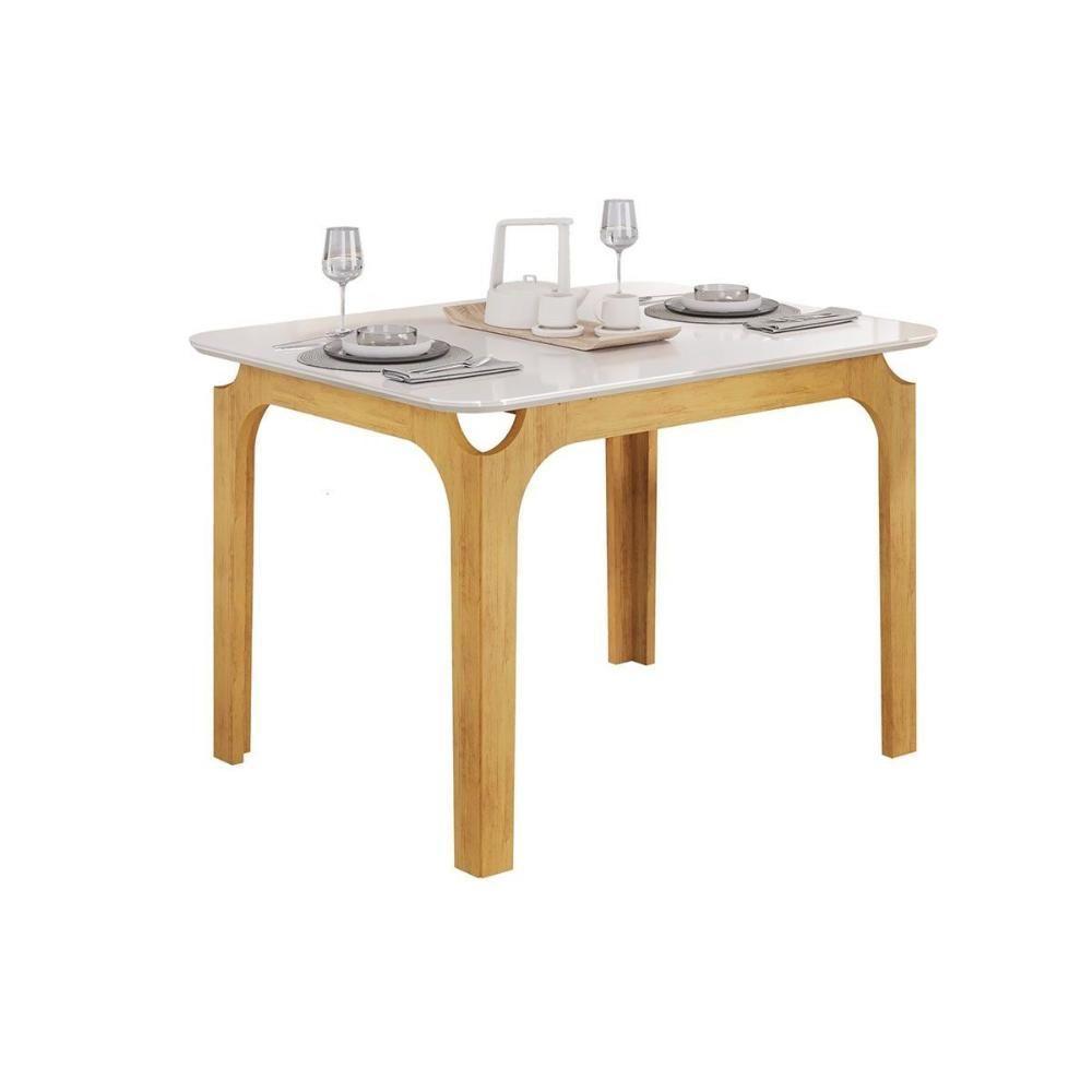 Mesa Multiuso Cozinha Marina C- Tampo Madeirado C- Vidro Curvo 120x80cm Cedro-off White - Dj Móveis - 1