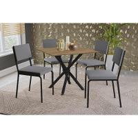 Conjunto: Mesa De Cozinha Volga C- Tampo De Madeira 90cm E 4 Cadeiras Zaria Preto-nogueira - Suede Cinza - Kappesberg - 1