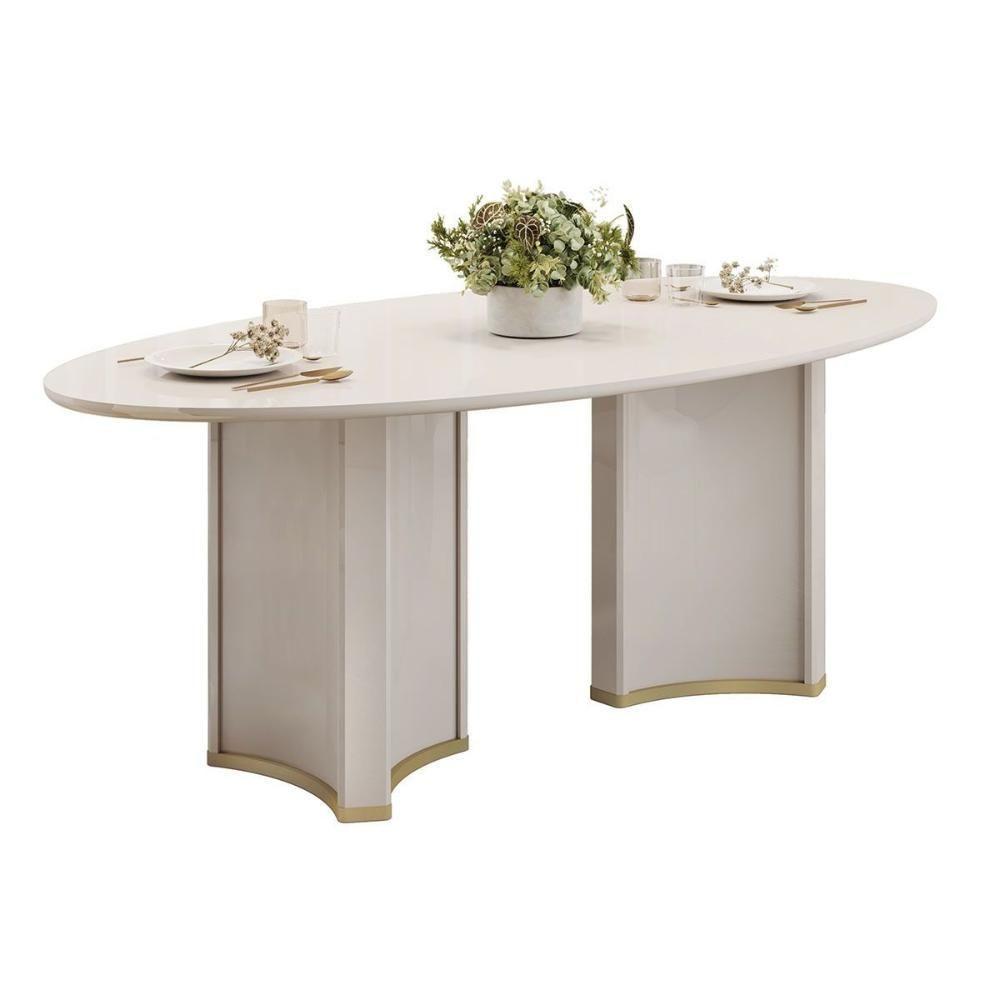 Mesa Multiuso Cozinha Liz C- Tampo Madeirado C- Vidro Oval 218x108cm Off White-off White - Dj Móveis - 1