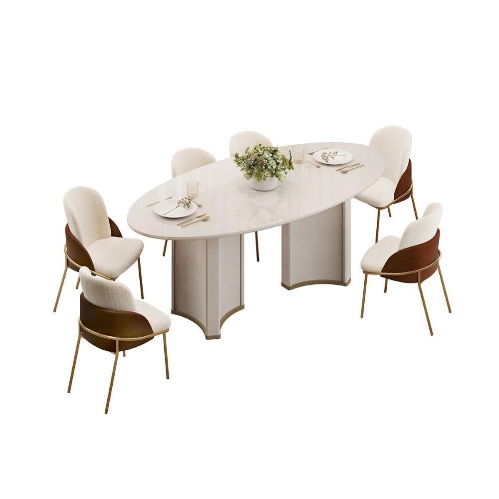 Mesa Multiuso Cozinha Liz C- Tampo Madeirado C- Vidro Oval 218x108cm Off White-off White - Dj Móveis - 4