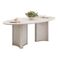 Mesa Multiuso Cozinha Liz C- Tampo Madeirado C- Vidro Oval 218x108cm Off White-off White - Dj Móveis - 1