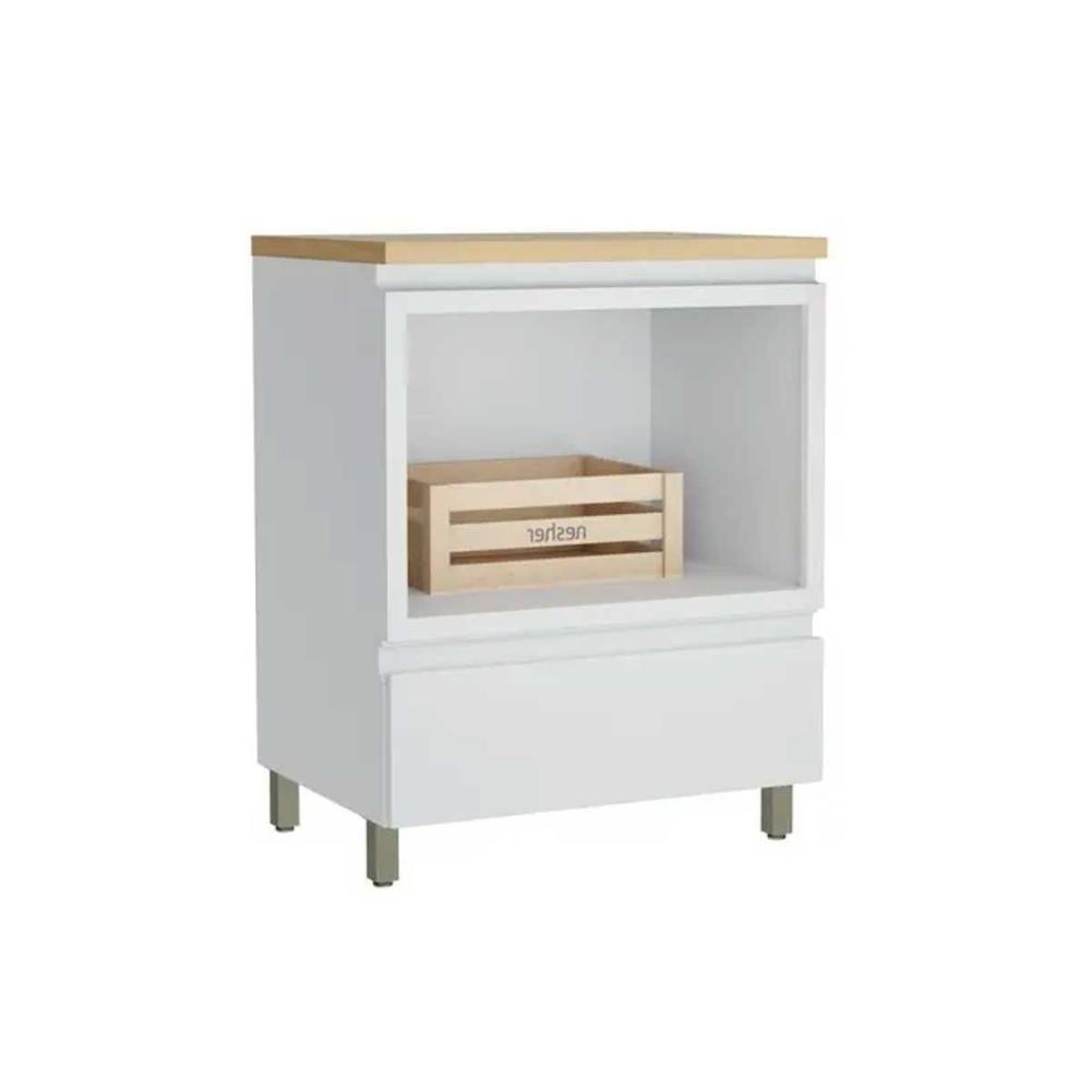 Balcão De Cozinha Modulado C- Tampo Marquesa C- 1 Gaveta E 1 Nicho P- Forno 80cm Branca-nature - Nesher - 1