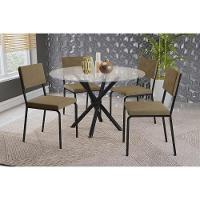 Conjunto: Mesa De Cozinha Volga C- Tampo De Vidro 95cm E 4 Cadeiras Zaria Preto - Suede Bege - Kappesberg - 1