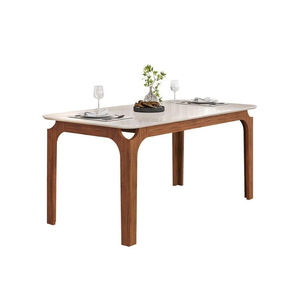 Mesa Multiuso Cozinha Marina C- Tampo Madeirado C- Vidro Curvo 160x80cm Freijo-off White - Dj Móveis - 1