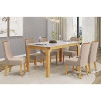 Mesa Multiuso Cozinha Marina C- Tampo Madeirado C- Vidro Curvo 160x80cm Freijo-off White - Dj Móveis - 3