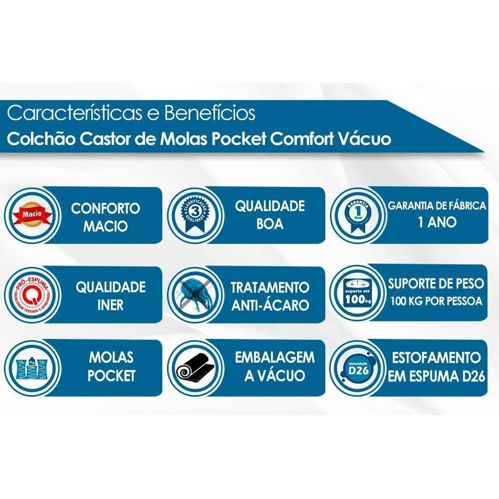 Colchão Solteiro Espuma Visco Gel A Vácuo Molas Ensacadas Pocket Comfort Double Face Bed In Box (88x188x25) - Castor - 2
