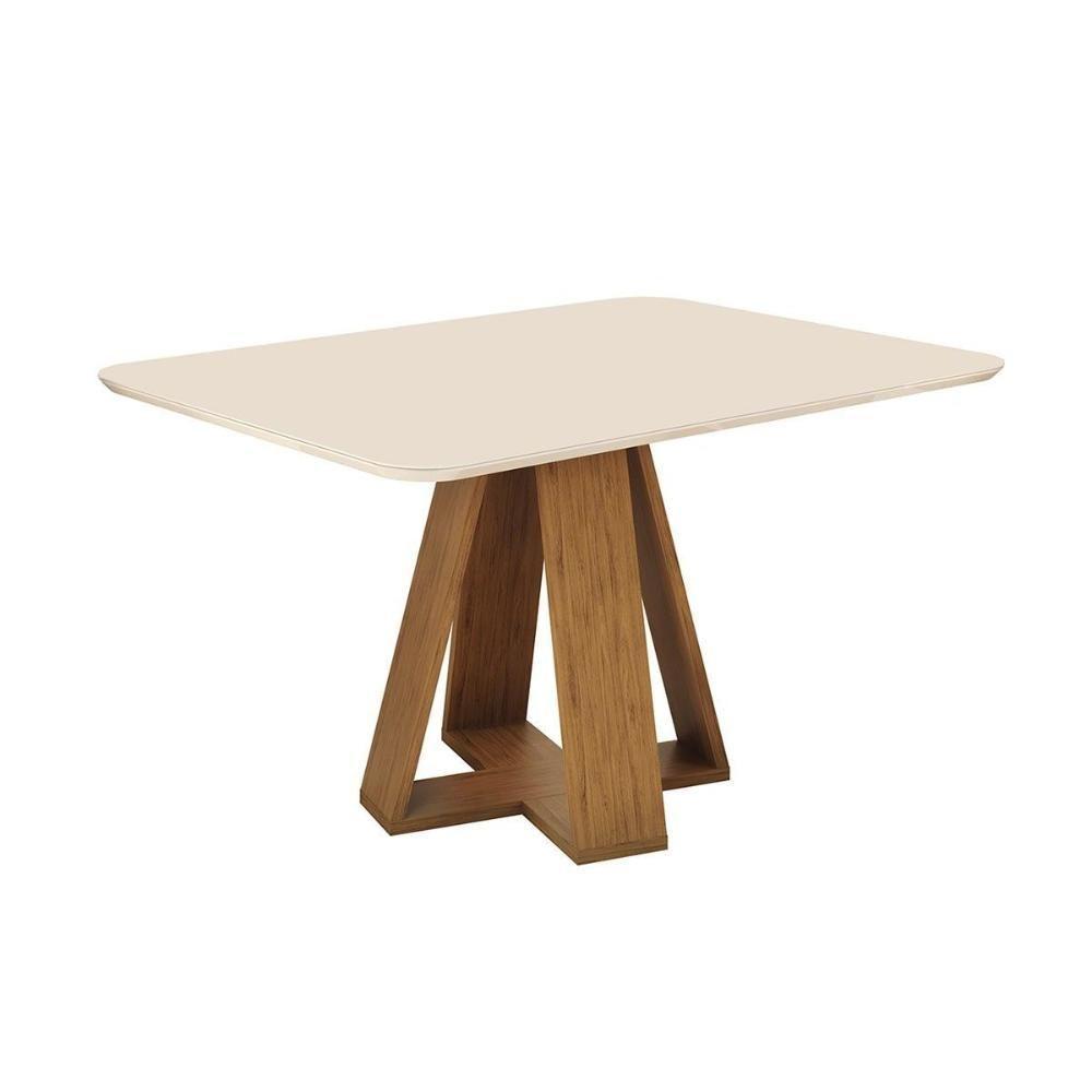 Mesa Multiuso Cozinha Kiara C- Tampo Madeirado C- Vidro Curvo 120x90cm Freijo-off White - Dj Móveis - 3