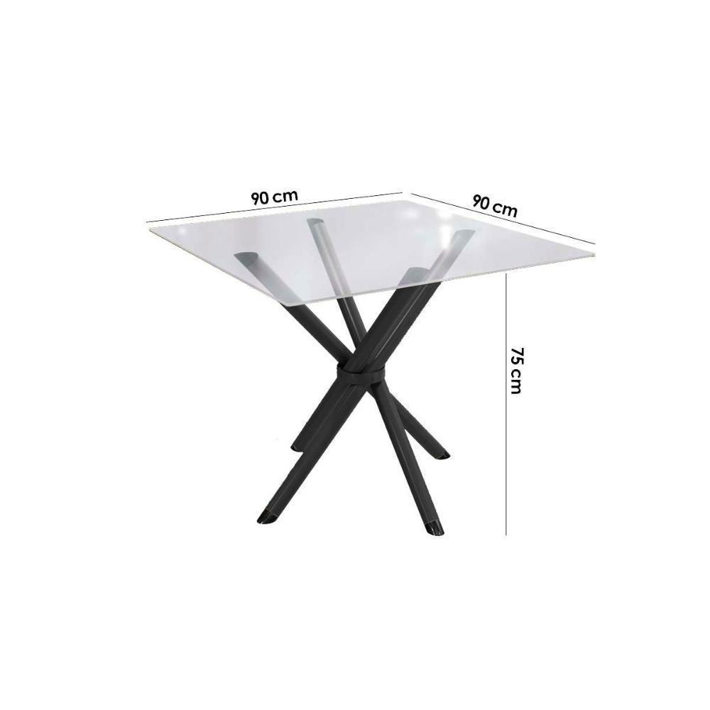 Conjunto: Mesa De Cozinha Volga C- Tampo De Vidro 90cm E 4 Cadeiras Zaria Preto - Suede Cinza - Kappesberg - 4