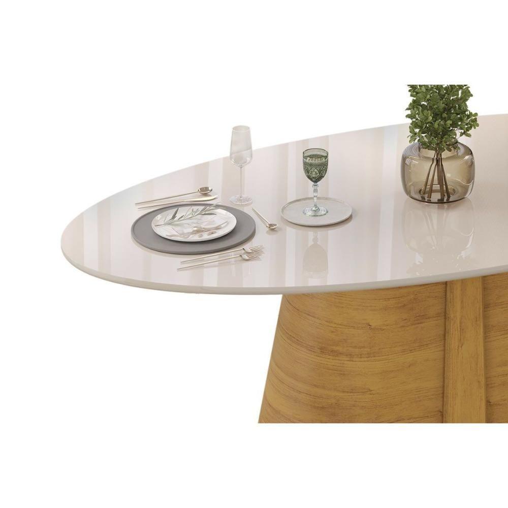 Mesa Multiuso Cozinha Ryze C- Tampo Madeirado C- Vidro Oval 218x108cm Freijo-off White - Dj Móveis - 9