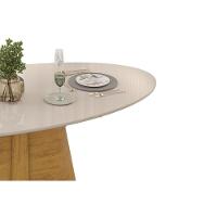 Mesa Multiuso Cozinha Ryze C- Tampo Madeirado C- Vidro Oval 218x108cm Freijo-off White - Dj Móveis - 10