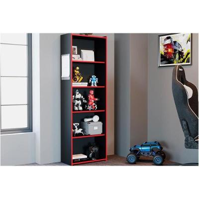 Estante Livreiro De Escritório Mb 1022 C- 5 Nichos 60x182cm Preto-vermelho - Movelbento