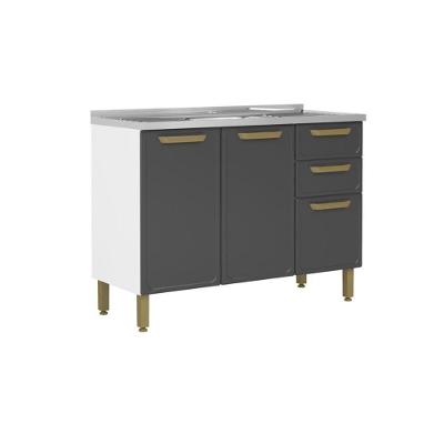 Balcão De Cozinha Modulado C- Pia Bella C- 3 Portas E 2 Gavetas 120cm Grafite - Bertolini
