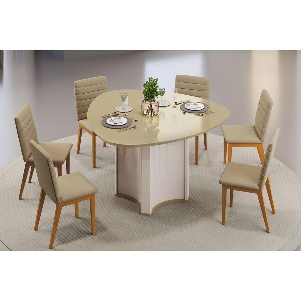 Mesa P- Cozinha Chanel C- Tampo Madeirado C- Vidro Orgânico 136x136cm Off White-off White - Dj Móveis - 5