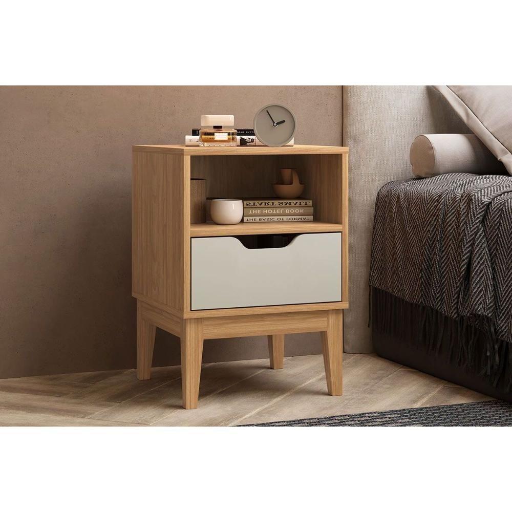 Mesa Cabeceira Mb 1095 C- 1 Gaveta Mel-off White - Movelbento - 1