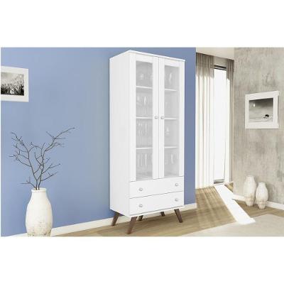 Estante Livreiro De Escritório Esm 217 C- 2 Portas C- Vidro E 2 Gavetas 70cm Branco - Movelbento