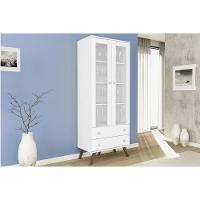 Estante Livreiro De Escritório Esm 217 C- 2 Portas C- Vidro E 2 Gavetas 70cm Branco - Movelbento - 1