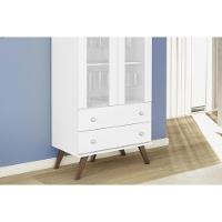 Estante Livreiro De Escritório Esm 217 C- 2 Portas C- Vidro E 2 Gavetas 70cm Branco - Movelbento