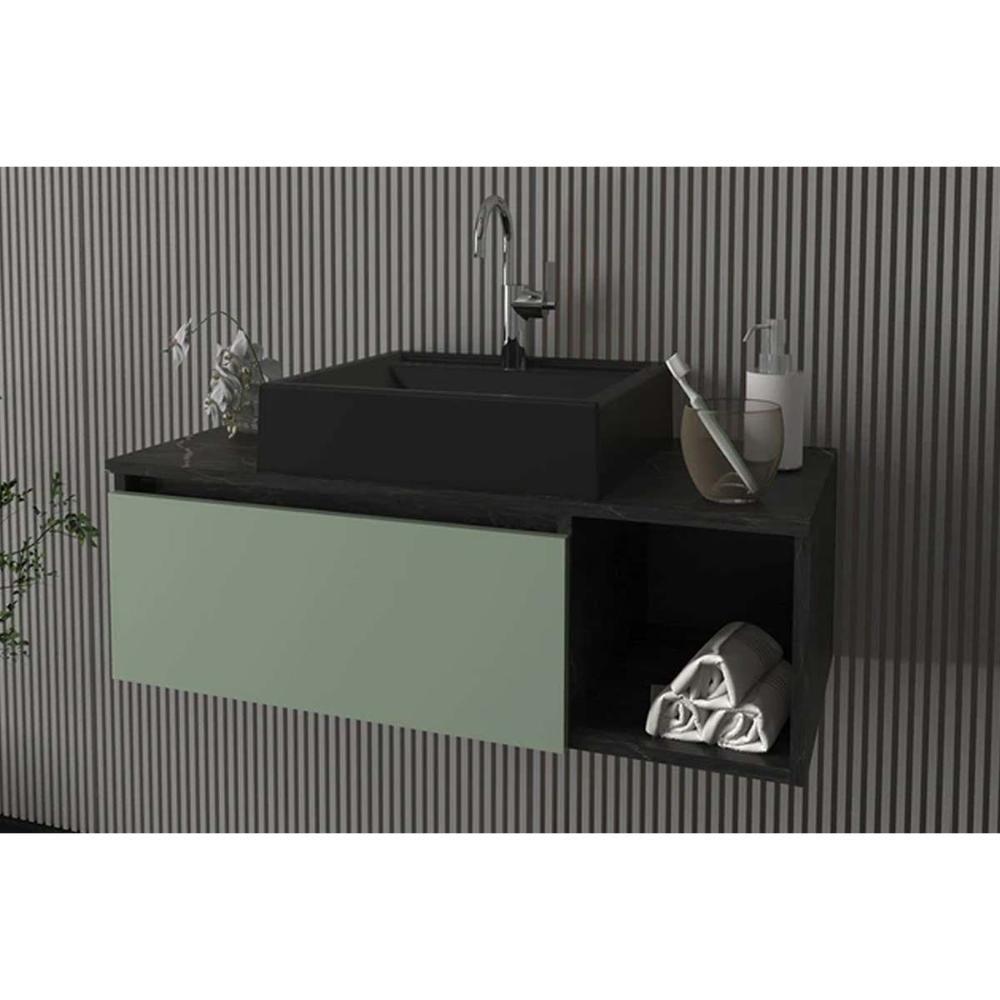 Gabinete De Banheiro Suspenso Bn3601 S- Cuba C- 1 Porta 80cm Marmore Lunar-verde Mar - Tecno Mobili - 1