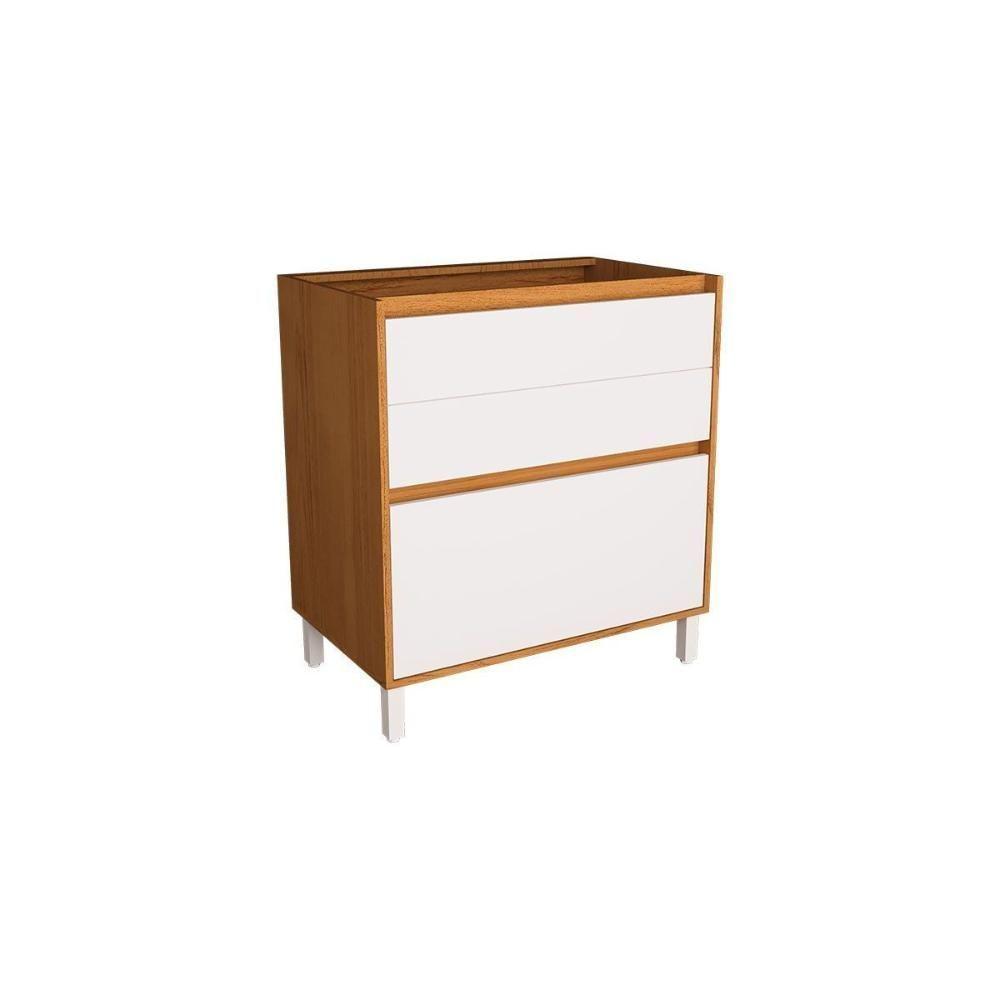 Balcão De Cozinha Denver Ph 3108 C- 3 Gavetas S- Tampo 80cm Freijo Rocks-branco - Herval - 1