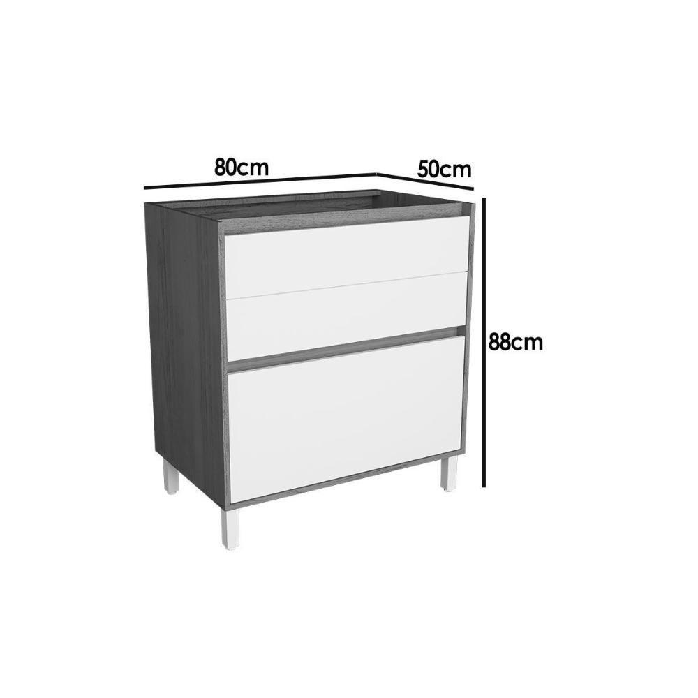 Balcão De Cozinha Denver Ph 3108 C- 3 Gavetas S- Tampo 80cm Freijo Rocks-branco - Herval - 3