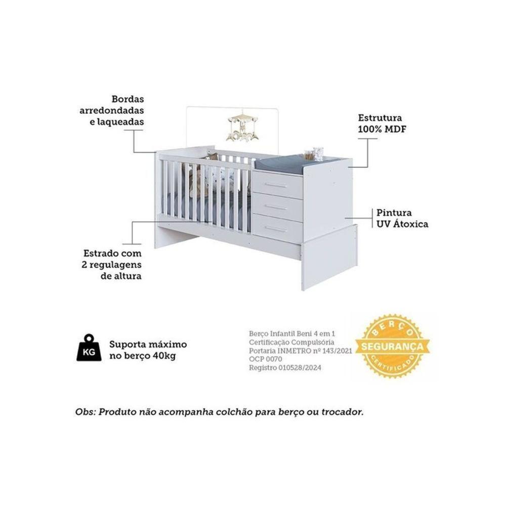 Berço Infantil Beni 4 Em 1 Branco - Peroba - 2