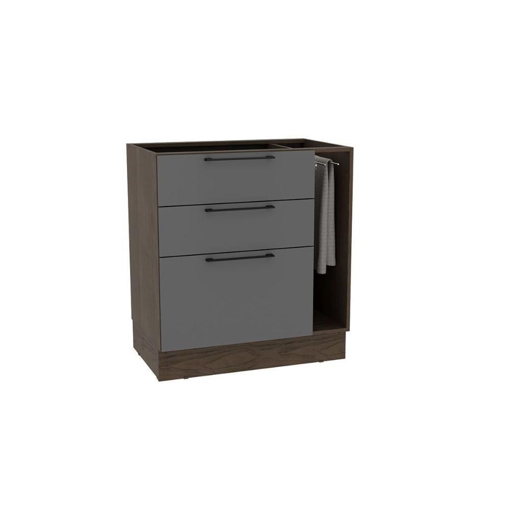 Balcão De Cozinha Amsterdam Ph 3139 C- 3 Gavetas E 1 Toalheiro S- Tampo 80cm Avela-grafite - Herval - 1