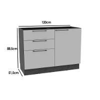 Balcão De Cozinha Amsterdam Ph 3135 C- 1 Porta E 3 Gavetas S- Tampo 120cm Avela-grafite - Herval - 3