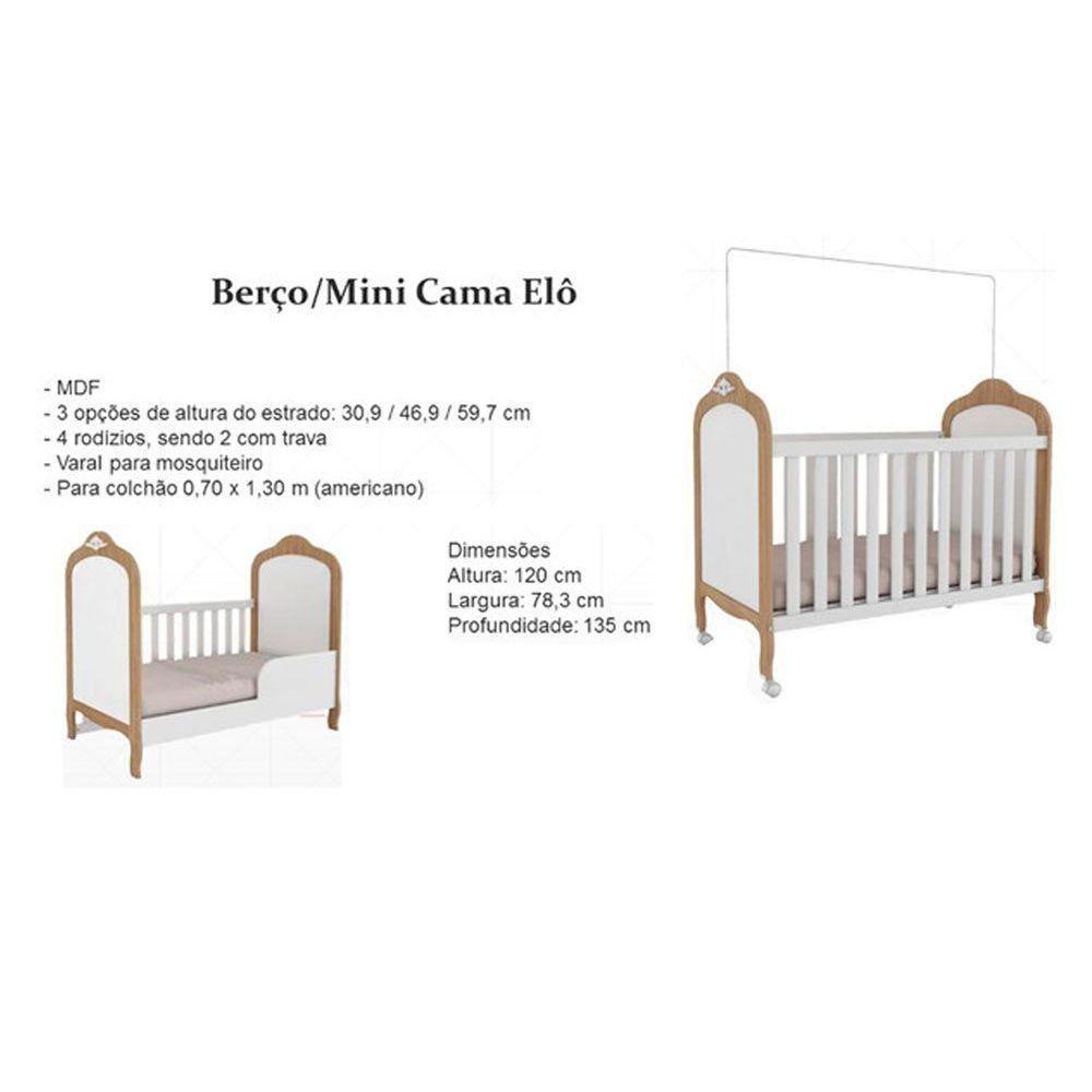 Berço Infantil Elô 2 Em 1 Branco-amendoa - Peroba - 3