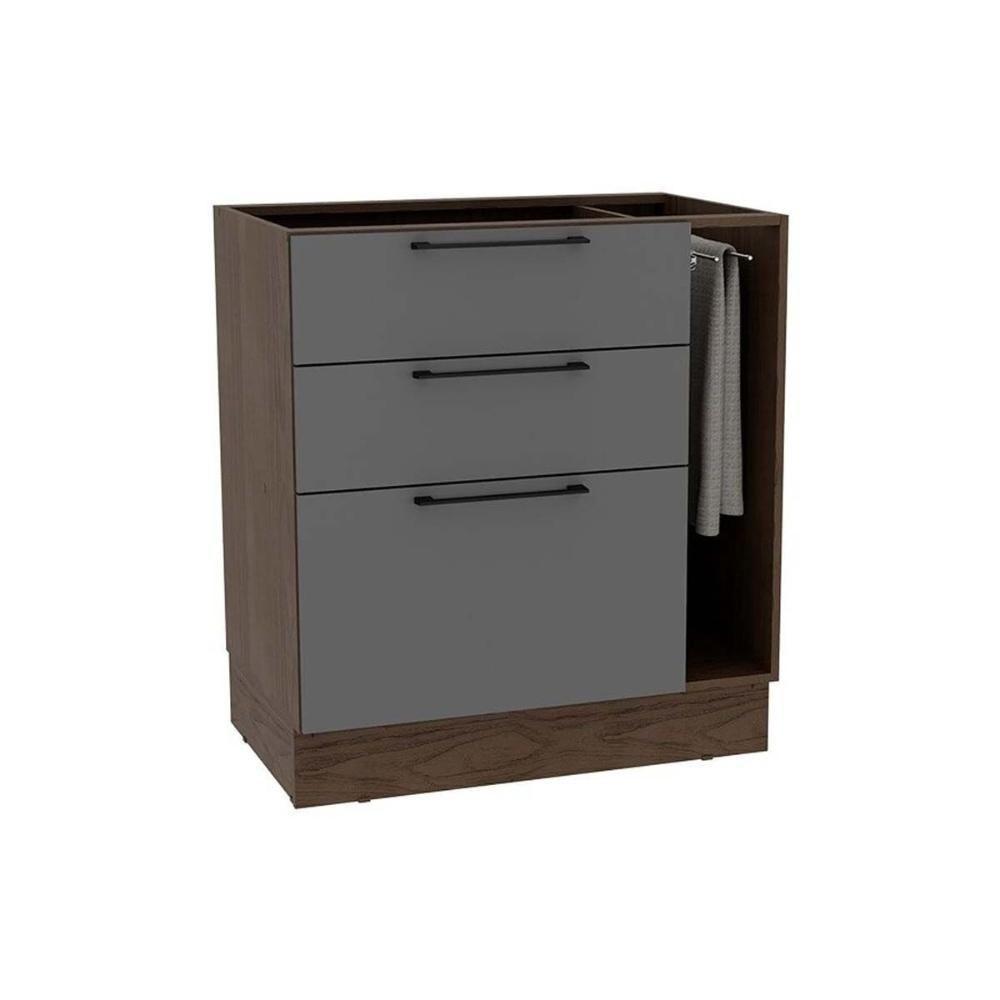 Balcão De Cozinha Amsterdam Ph 3139 C- 3 Gavetas 1 Toalheiro E Divisor De Talheres S- Tampo 80cm Avela-grafite - Herval - 1