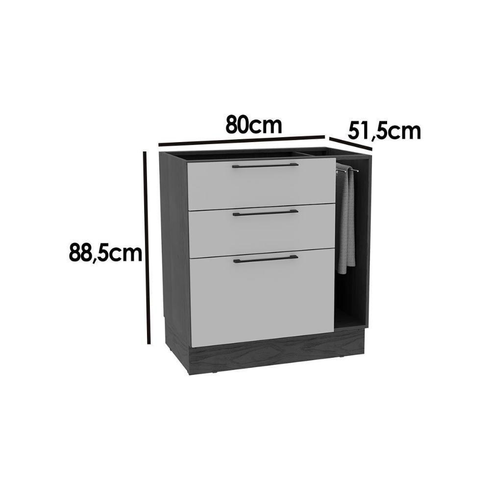 Balcão De Cozinha Amsterdam Ph 3139 C- 3 Gavetas 1 Toalheiro E Divisor De Talheres S- Tampo 80cm Avela-grafite - Herval - 3