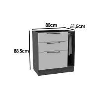 Balcão De Cozinha Amsterdam Ph 3139 C- 3 Gavetas 1 Toalheiro E Divisor De Talheres S- Tampo 80cm Avela - Herval - 3