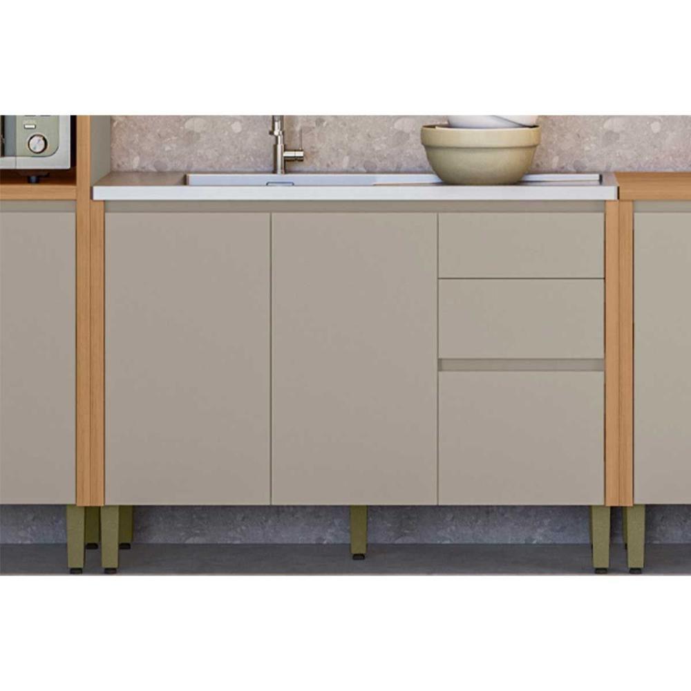 Balcão De Cozinha C- Tampo Allure C- 2 Portas E 3 Gavetas 120cm Jequitiba-gris Fosco - Linea Brasil - 8