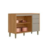 Balcão De Cozinha C- Tampo Allure C- 2 Portas E 3 Gavetas 120cm Jequitiba-gris Fosco - Linea Brasil