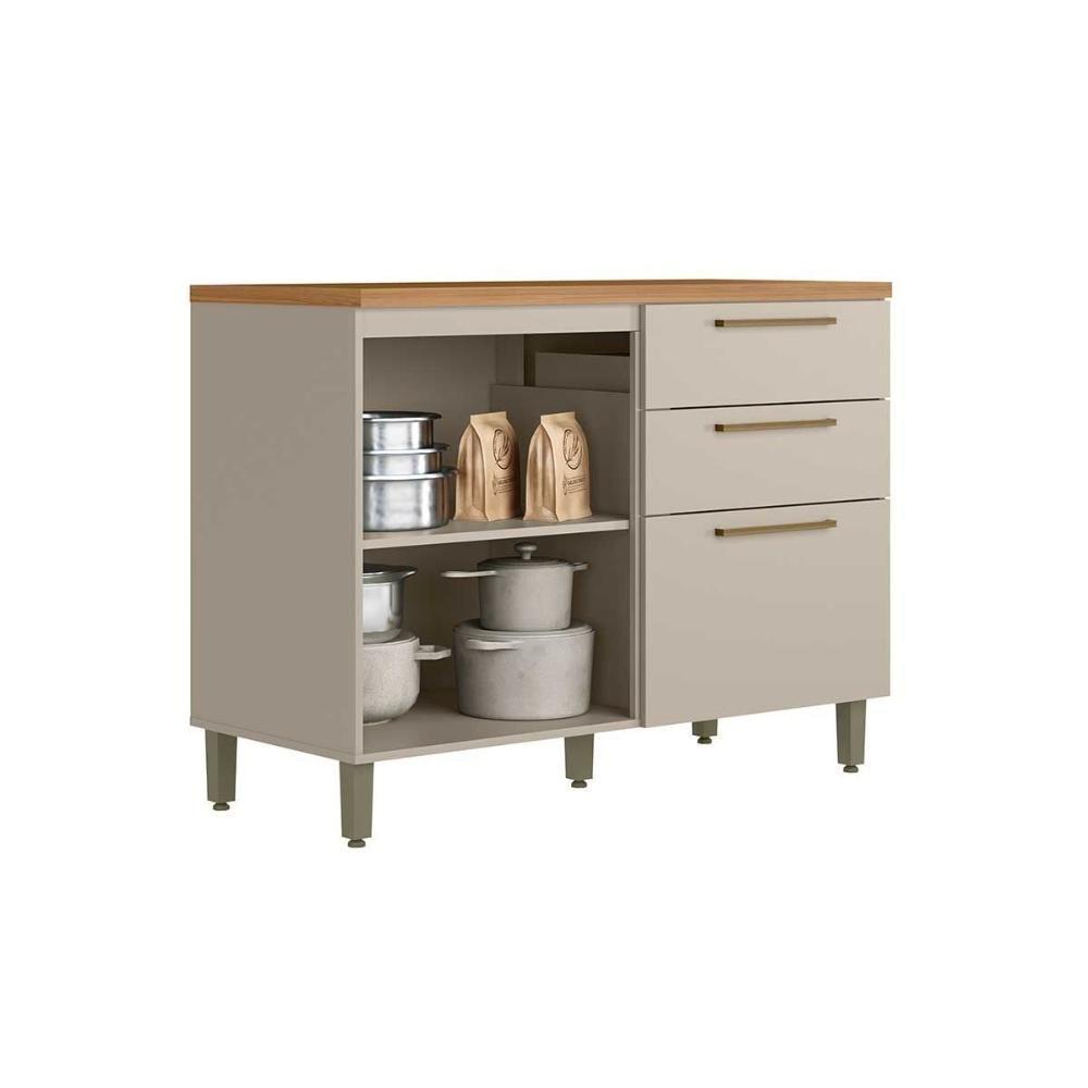 Balcão De Cozinha C- Tampo Atena C- 1 Porta E 3 Gavetas 120cm Jequitiba-off White Fosco - Linea Brasil - 5