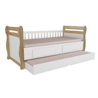 Cama Solteiro De Babá Maria C- 2 Gavetas E Auxiliar Branco-amendoa - Peroba - 1