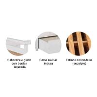 Cama Solteiro De Babá Maria C- 2 Gavetas E Auxiliar Branco-amendoa - Peroba