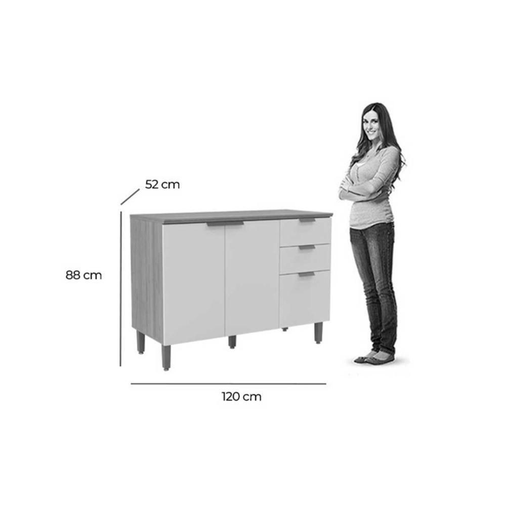 Balcão De Cozinha C- Tampo Selena C- 3 Porta E 2 Gavetas 120cm Jequitiba-off White Fosco - Linea Brasil - 3