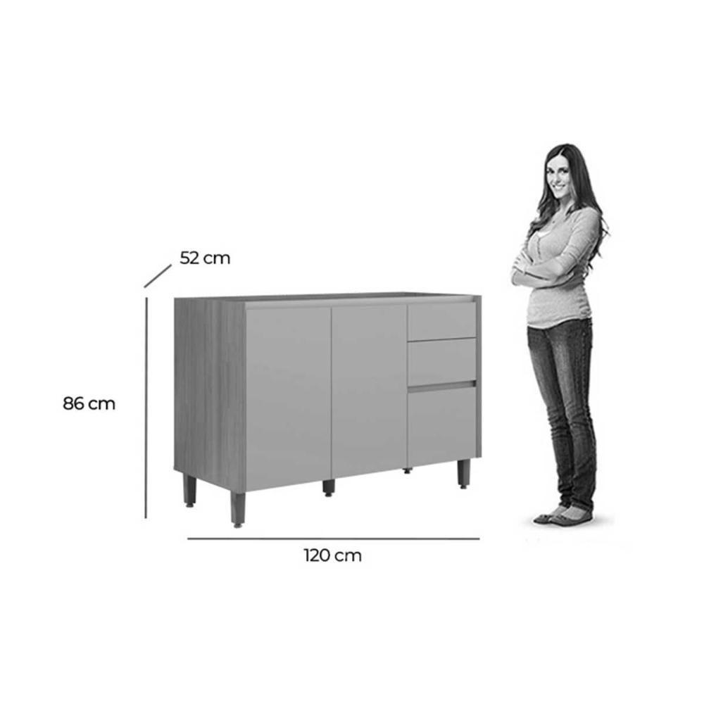 Balcão De Cozinha Allure C- 2 Portas E 3 Gavetas S- Tampo 120cm Jequitiba-gris Fosco - Linea Brasil - 2