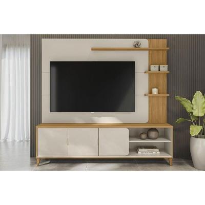 Estante P- Sala Até 70 Pol Napoli C- 3 Portas 4 Prateleiras E Led 193x200cm Tauari-off White Fosco - Linea Brasil