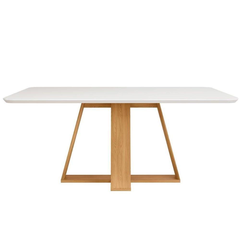 Mesa P- Cozinha Kiara C- Tampo Madeirado Vidro Curvo 160x90cm Cedro-off White - Dj Móveis - 1