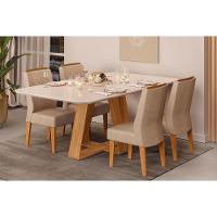 Mesa P- Cozinha Kiara C- Tampo Madeirado Vidro Curvo 160x90cm Cedro-off White - Dj Móveis - 6