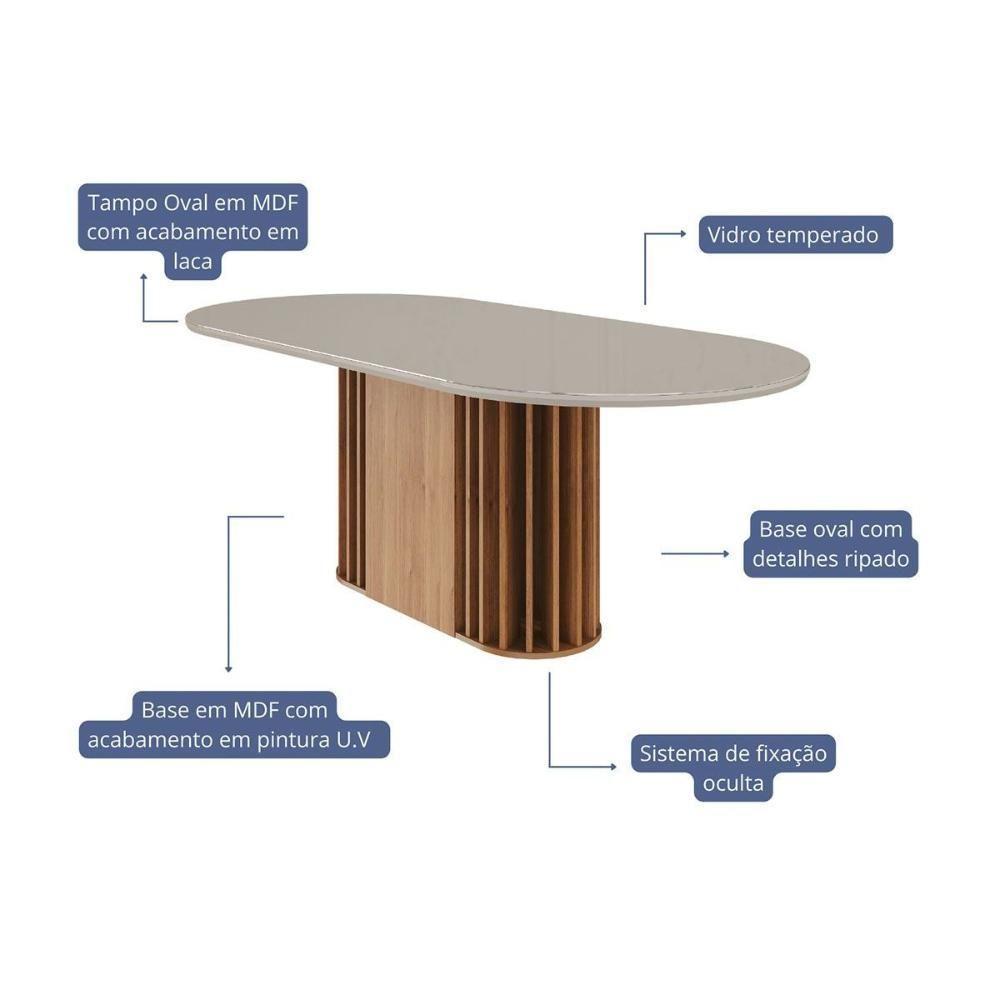 Mesa P- Cozinha Julieta C- Tampo Madeirado Vidro Oval 210x100cm Cinamomo-off White - Cimol - 2