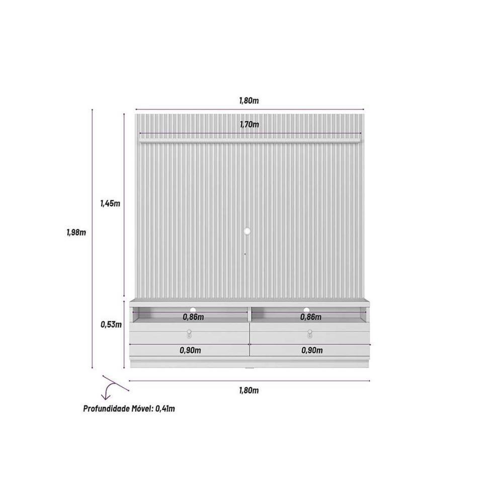 Estante P- Sala Até 75 Pol Ouro Preto C- 2 Gavetas 198x180cm Nature-off White - Linea Brasil - 3