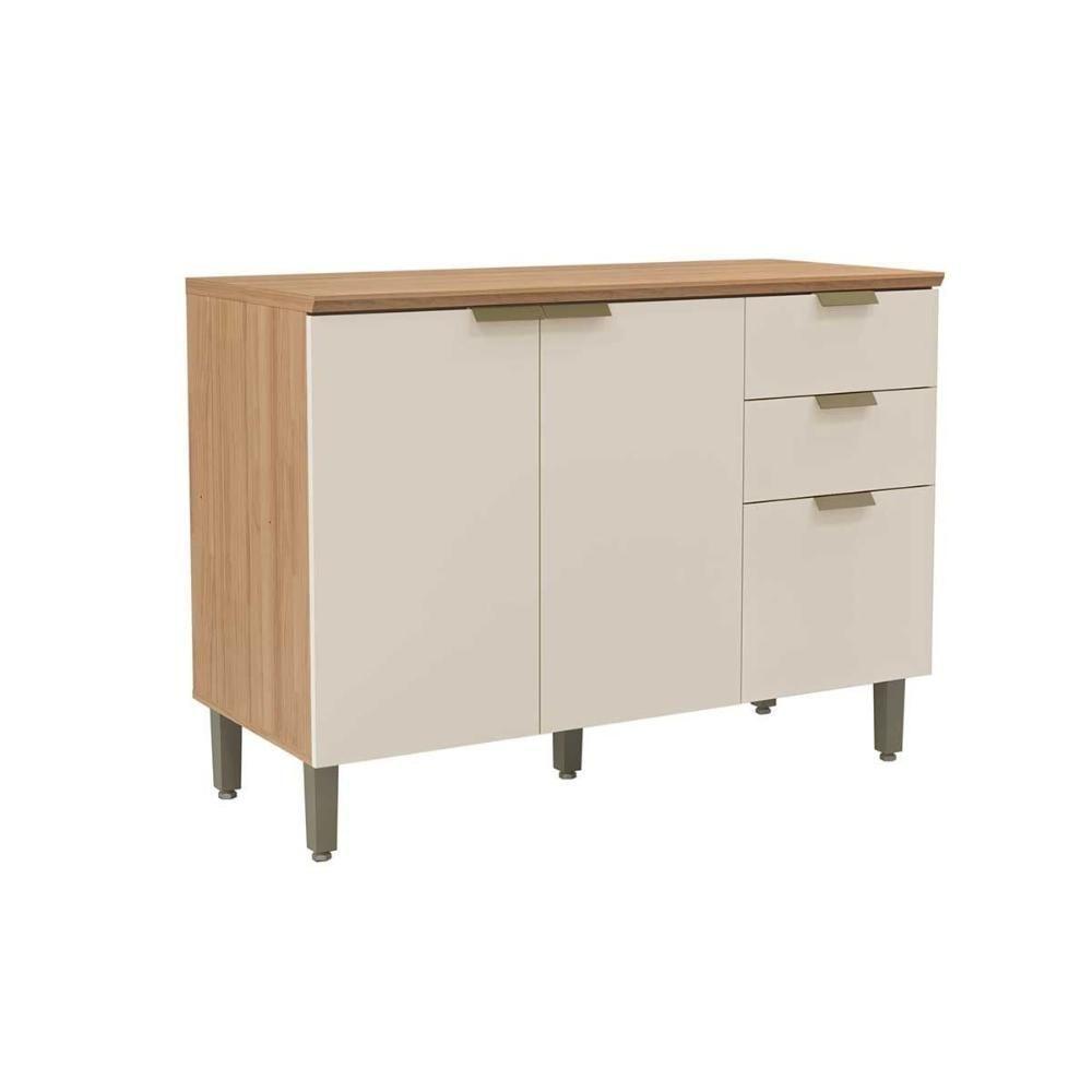 Balcão De Cozinha Modulado C- Tampo Selena C- 3 Porta E 2 Gavetas 120cm Jequitiba-off White Fosco - Linea Brasil - 1
