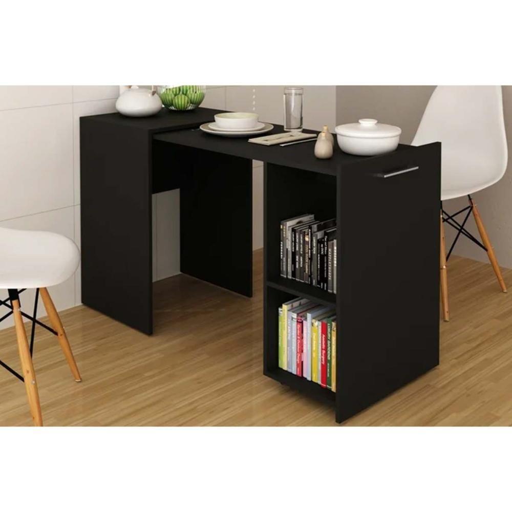 Mesa Multiuso Juvenil Retrátil Me4170 C- 2 Nichos Preto - Tecno Mobili - 1